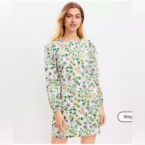 Petite Floral Linen Blend Long Sleeve Shift Dress